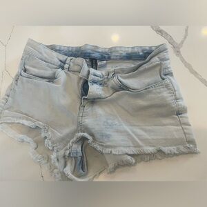 Light Blue Frayed Hem Jean Shorts